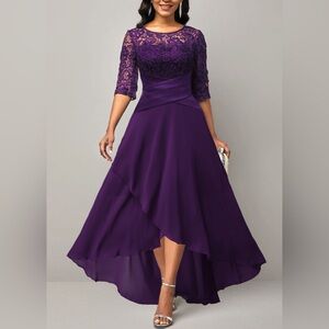 Rosewe Lace Patchwork Half Sleeve Purple Dress